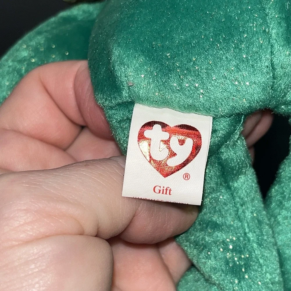 Ty Beanie Baby GIFT Joy Green Sparkle Bear Angel 2003 Christmas with Heart Tag
